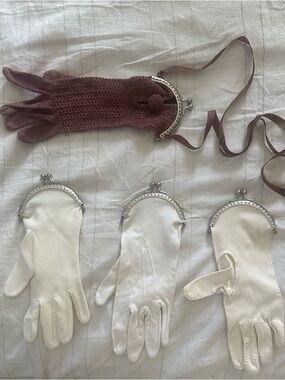 Vintage Brown Knit and White Glove Purses